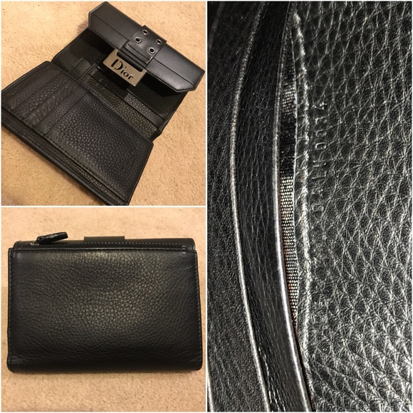 CHRISTIAN DIOR BLACK LEATHER GUNMETAL WALLET - Picture 7 of 8